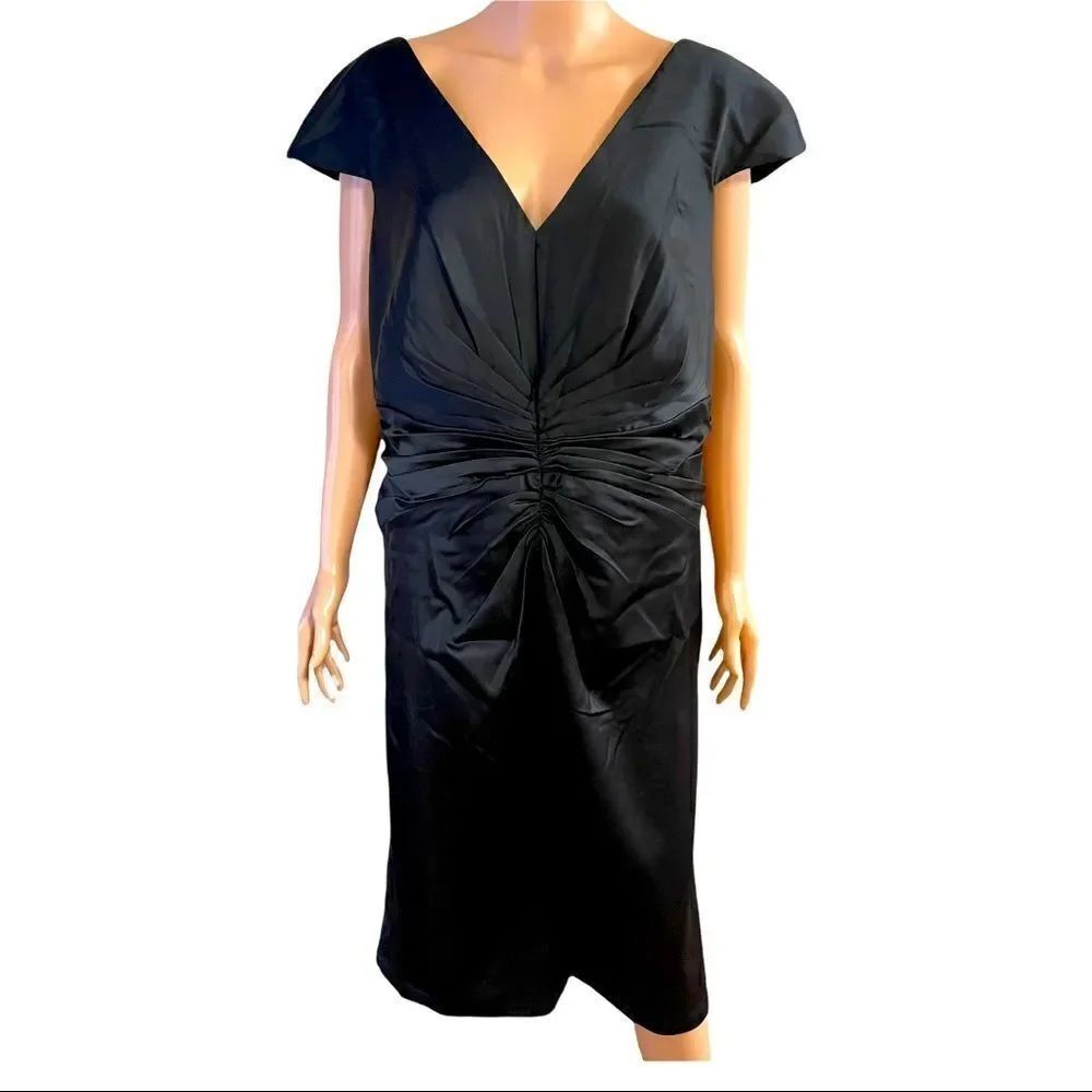 Tadashi Collection Black Pleated Cap Sleeves Dress Sz 14Q NWT